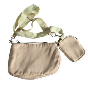Beige Crossbody Bag with Detachable Coin Purse Multi-Pocket Utility Style